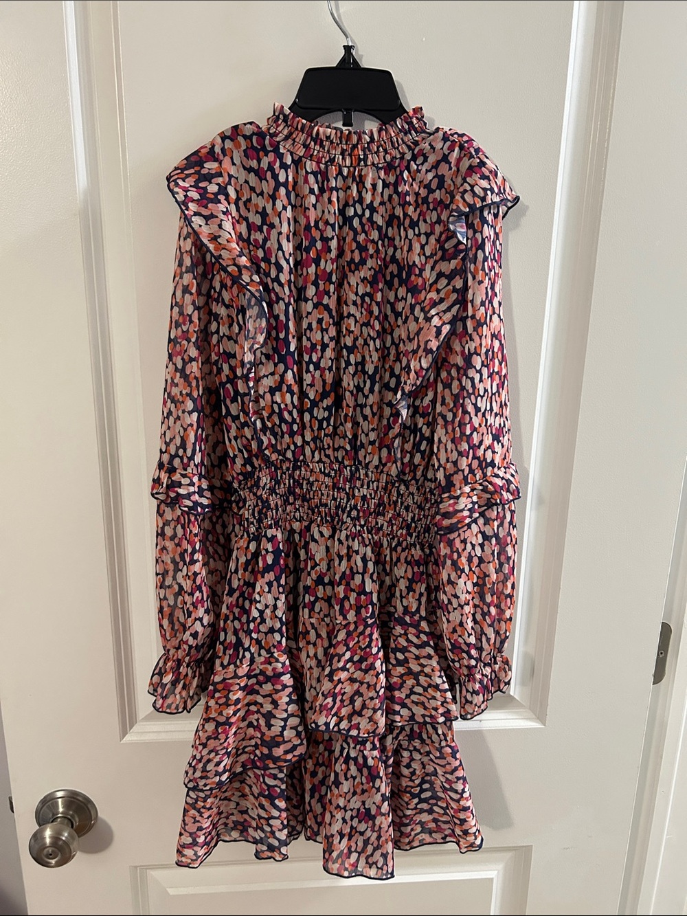 Aqua Pink Multi-Spot Ruffle Long-Sleeve Dress